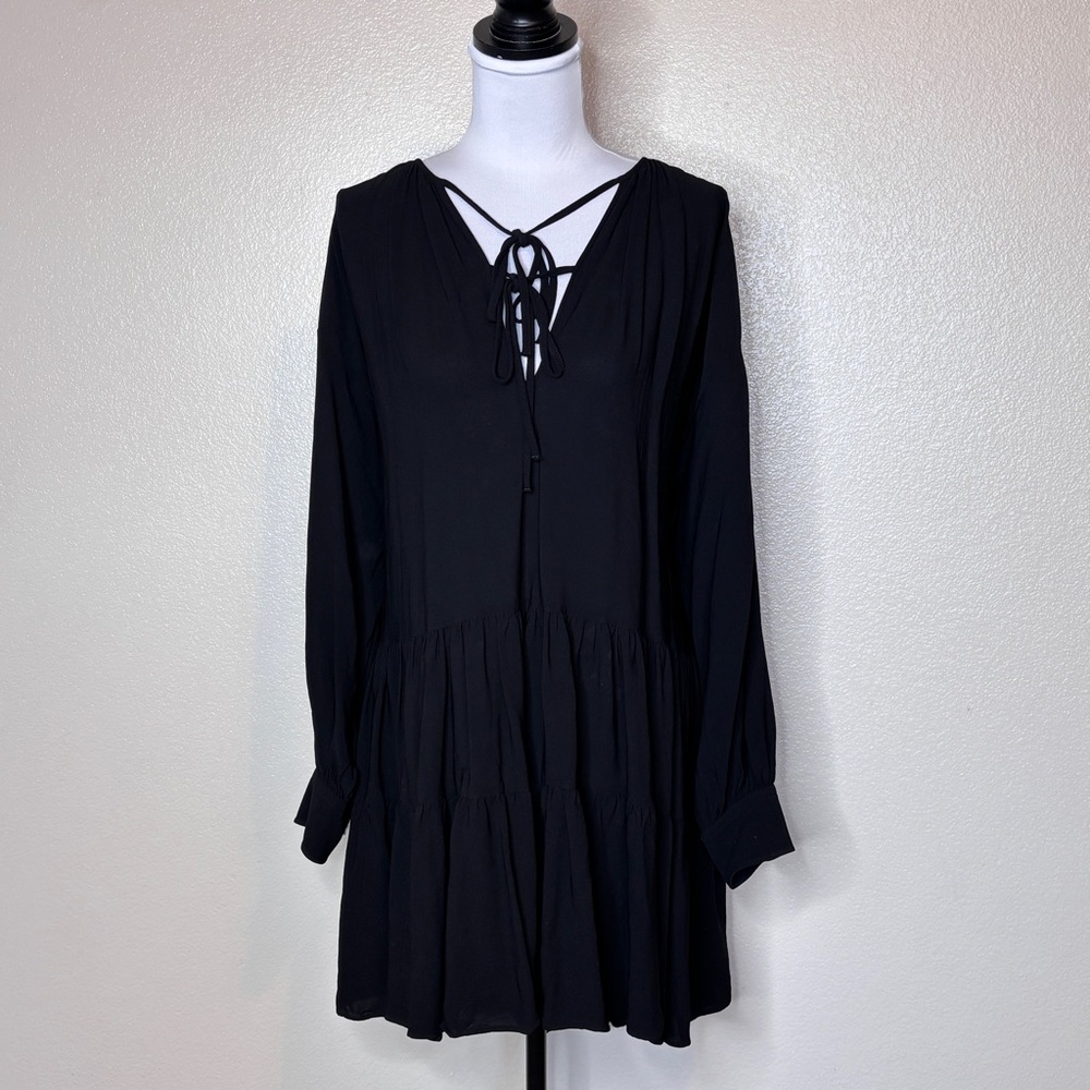 Arket Black Ruffled Crêpe Dress‎ Size Small